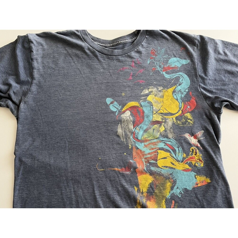 Design By Humans Y2K 2000 Print Graphic Gray Cotton T-Shirt Men’s M Faded Old